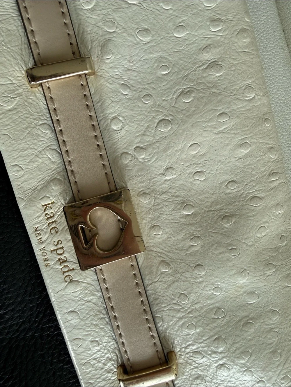 kate spade ostrich embossedBlack, White and Beige Crossbody Bag